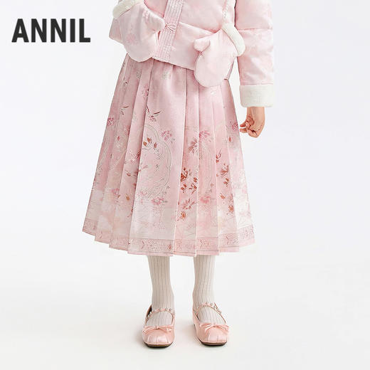 【流光溢彩百褶裙】女童国风拜年服暖绒内衬半裙春季新款安奈儿童装EG613568 商品图2