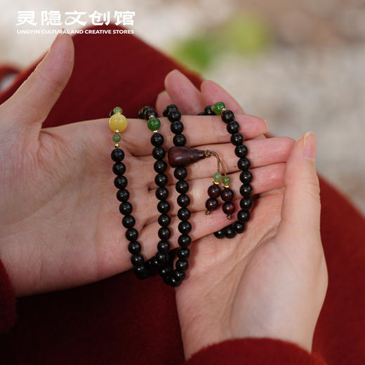【预售3-5天】灵隐文创 正宗小叶紫檀项链天然串珠碧玉和田玉蜜蜡珠佛叠戴手串 商品图3
