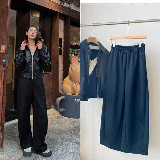 【大长腿】噢蜜ooomeooo松紧腰宽腿裤 商品图0