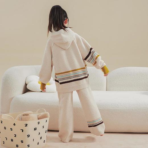 睡衣针织外穿家居服软绵绵女童半边绒秋冬季新款条纹加绒连帽 商品图2