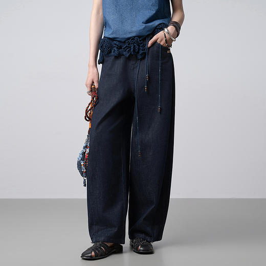 【林栖设计小店】松弛百搭 |弯刀型牛仔裤复古显瘦2026早春新款阔腿裤女1961106 商品图1