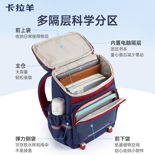 【大嘴书包3.0】卡拉羊初高中生6维减负阻尼防下坠大嘴书包大容量双肩背包星途系列CX5041/L 商品图4