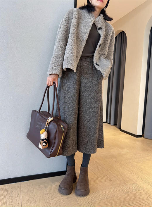 LP时髦气质羊毛混纺温暖显瘦大阔腿八分裤加厚靴裤 商品图9