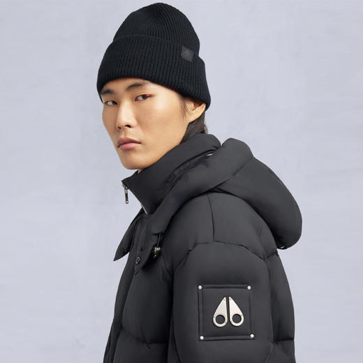 MOOSE KNUCKLES 男士金属驼鹿指节徽标绗缝连帽长款羽绒服 黑色 M35MP201 292 商品图3