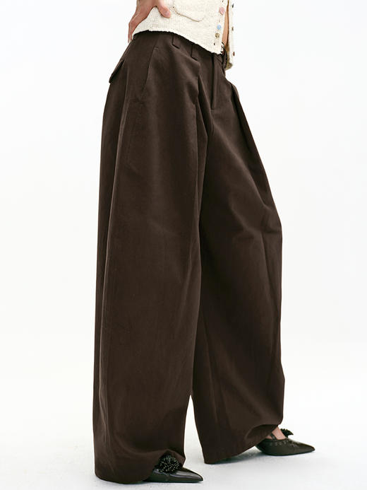 TR她热 自在感 红色棕色纯棉显瘦复古百搭松弛阔腿休闲裤 商品图2