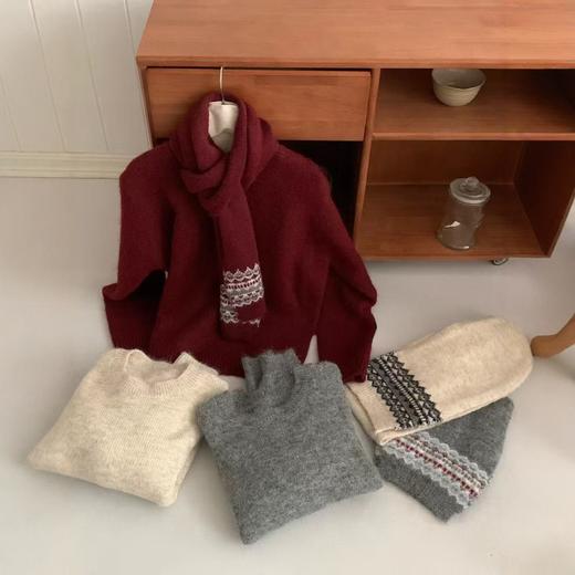 【YW】无忧购带围脖费尔岛提花针织毛衣女宽松套头民族风毛衣女（截单后3-5天发货） 商品图1