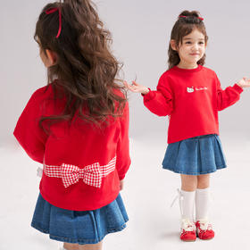 笛莎Deesha 2026春季女童可爱小猫绣花立体蝴蝶结卫衣