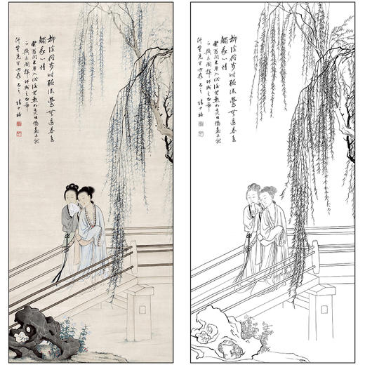 陈少梅人物仕女工笔画白描底稿《仕女图》临摹勾线高清打印稿SM61 商品图0