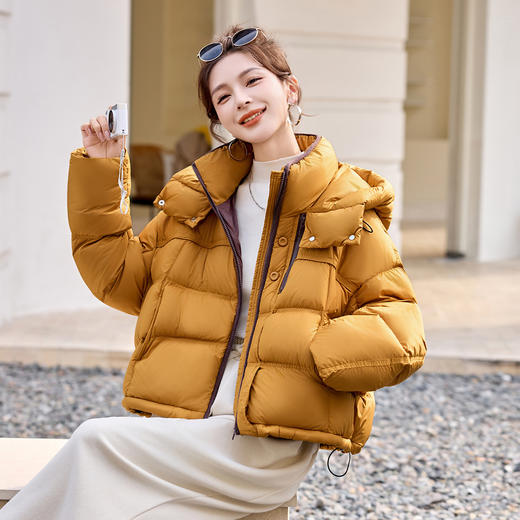 短款连帽羽绒服高级感，气质减龄韩系冬装外套HR-6523 商品图0