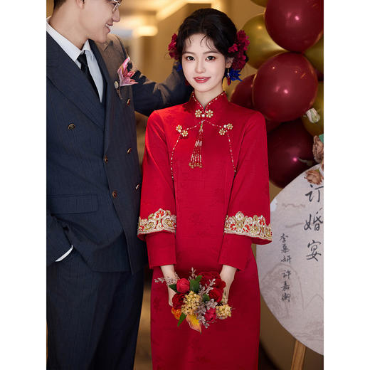 【百事合心】加绒加厚红色旗袍敬酒服，新娘冬装订婚结婚礼服婚礼回门便装LSB4299 商品图2