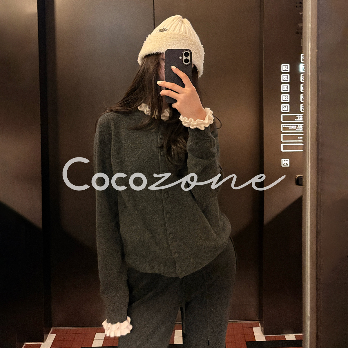 COCO ZONE 刘 一一“木耳边”100绵羊毛单排扣毛织上衣 CD2A2789