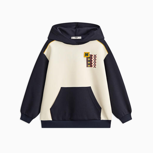 【MQD】童装男童连帽加绒卫衣冬款宝宝上衣儿童撞色拼接加厚保暖外套 商品图0