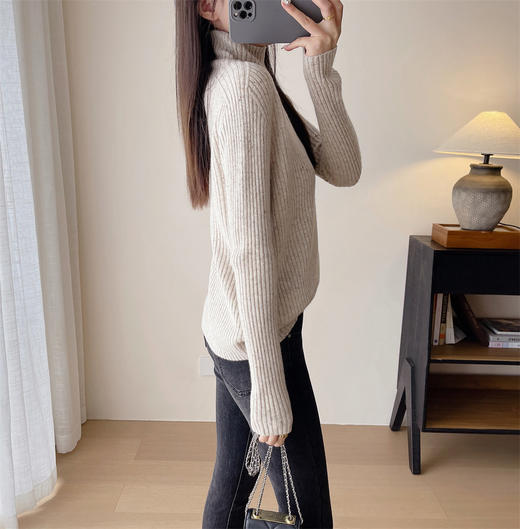 一线成衣堆堆领坑条显瘦进口花纱100%羊毛打底毛衣 商品图8