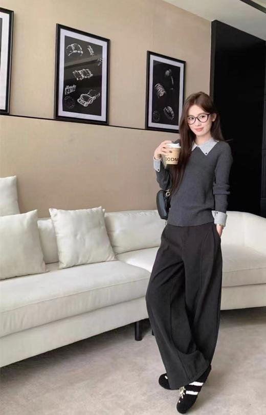 【氛围感翻领撞色假两件针织衫】🌅巨显身形单薄❗️ 秋冬氛围感必备🧶拯救你的日常穿搭纠结！ 穿过的都说好！物超所值的品质！！！-AJYX 商品图2