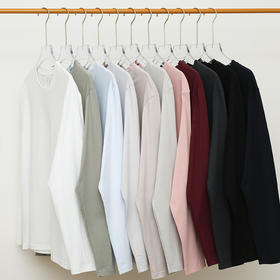【柔软亲肤舒适耐穿❗️宽松好版型】300g纯棉长袖重磅圆领纯色t恤女宽松百搭打底衫情侣男女同款。jb