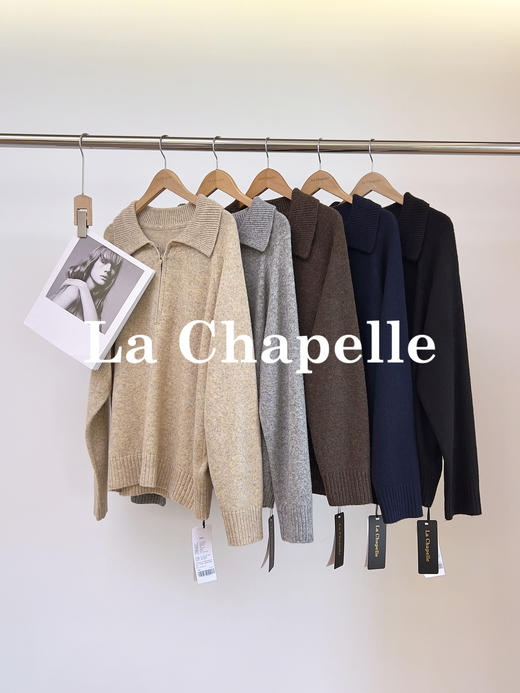 会员福利【老钱风~慵懒法式】拉夏贝尔/La Chapelle绵羊毛半开领拉链翻领设计软糯针织衫休闲百搭 商品图9
