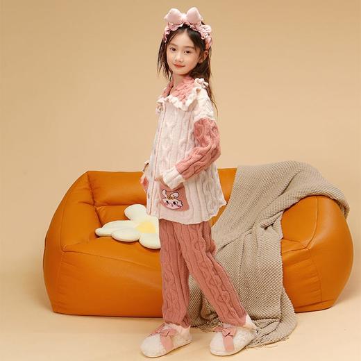 软绵绵女童睡衣可爱长袖加厚新款粉色开衫保暖秋冬季家居服套装 商品图2