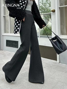 【喇叭复古】阿菁娜冬季新款LU系港风裤高腰微喇叭复古时髦加绒款F30D210037