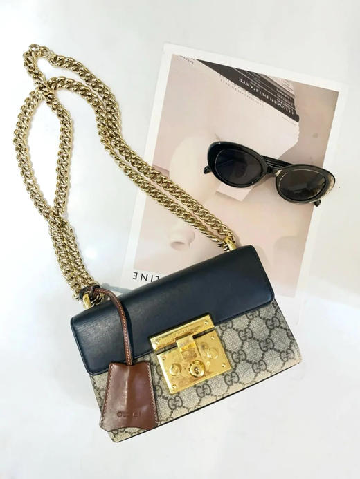 Gucci padlock 老花拼皮 黑色 月光宝盒 小号 链条包 商品图0