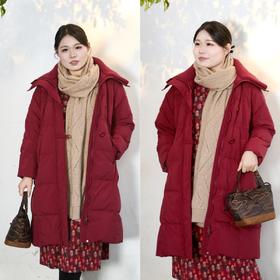 一周发货【新年氛围 🍎鸿运羽绒服】针织拼接大翻领羽绒服，气质通勤款式，经典绗缝锁绒，长度适应不同身材，提气且不压身高，翻领修饰脖颈曲线更保暖！50白鸭绒填充