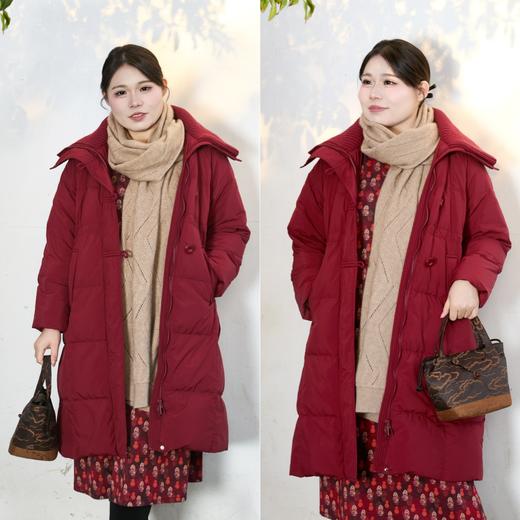 一周发货【新年氛围 🍎鸿运羽绒服】针织拼接大翻领羽绒服，气质通勤款式，经典绗缝锁绒，长度适应不同身材，提气且不压身高，翻领修饰脖颈曲线更保暖！50白鸭绒填充 商品图0