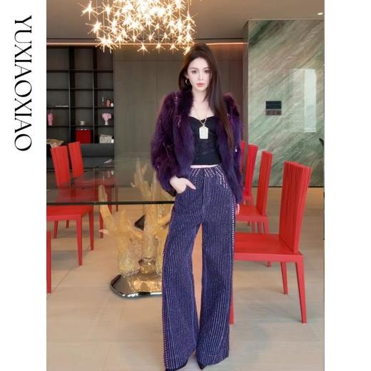 余潇潇【魅惑甜心】重工高级感定染色拼接绵羊皮小V领狐狸皮草 商品图4