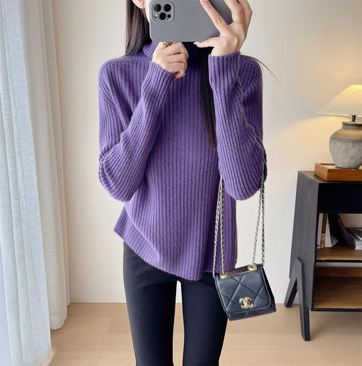 一线成衣堆堆领坑条显瘦进口花纱100%羊毛打底毛衣 商品图4