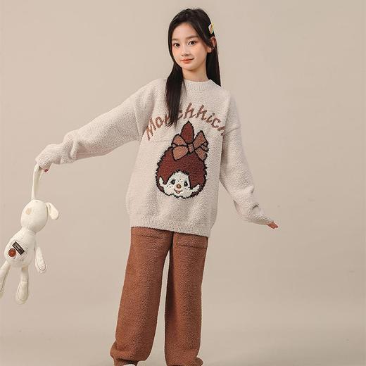 女童加厚可外穿可爱睡衣套装家居服秋冬新款半边绒萌趣趣两件套 商品图0