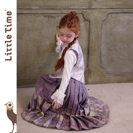 littletime女童汉服套装2025新款新中式国风毛衣马甲马面裙三件套 商品图3