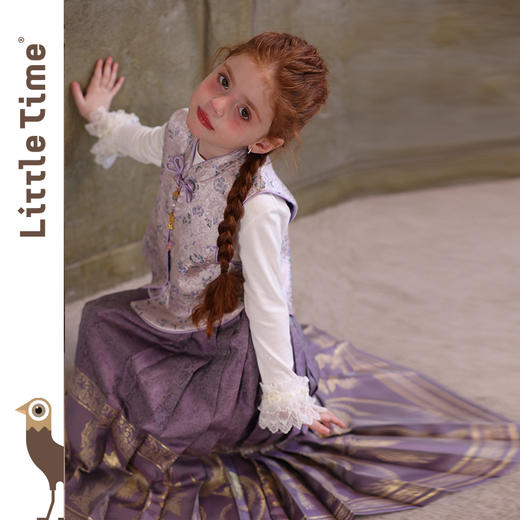 littletime女童汉服套装2025新款新中式国风毛衣马甲马面裙三件套 商品图2