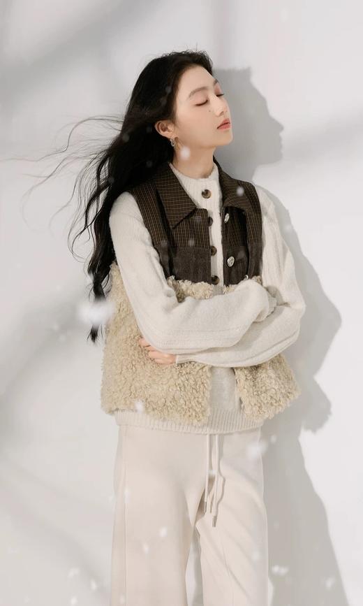 爆款3-5天发货！isabelle marran羊驼绒拼麂皮一体复古马甲JS3693183 商品图2