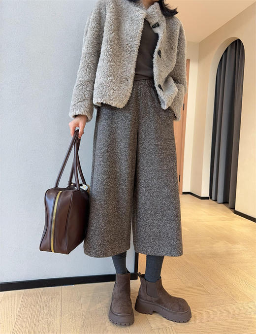 LP时髦气质羊毛混纺温暖显瘦大阔腿八分裤加厚靴裤 商品图8