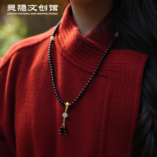 【预售3-5天】灵隐文创 正宗小叶紫檀项链天然串珠碧玉和田玉蜜蜡珠佛叠戴手串 商品图4