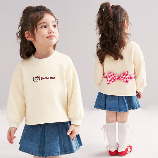 笛莎Deesha 2026春季女童可爱小猫绣花立体蝴蝶结卫衣 商品图1