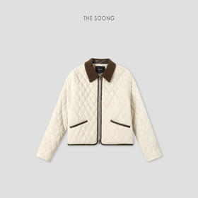 THESOONG新款女装撞色翻领绒面棱格纹理棉服外套HBWT7904