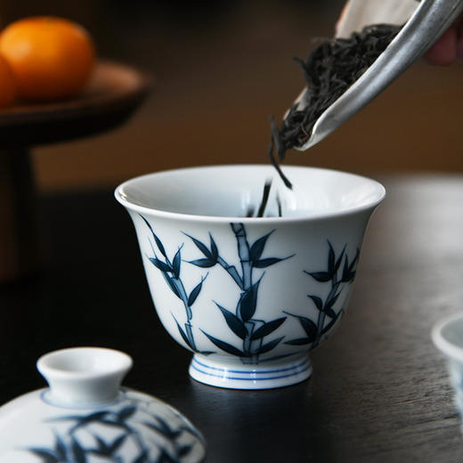 青花点工竹茂茶具套装茶杯家用陶瓷主人杯品茗杯三才盖碗高档礼盒 商品图2