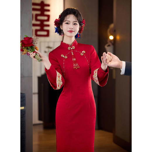 【百事合心】加绒加厚红色旗袍敬酒服，新娘冬装订婚结婚礼服婚礼回门便装LSB4299 商品图0