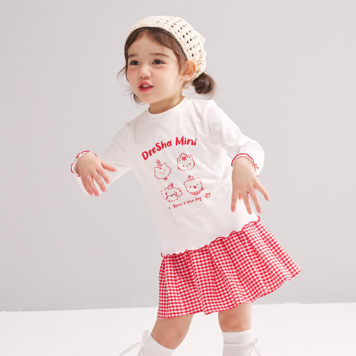 笛莎Deesha 2026春季女童基础可爱童趣印花长袖T恤 商品图1