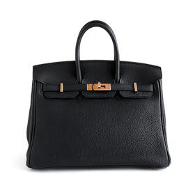 【98新】Hermes爱马仕Birkin系列H057208CD89黑金Togo皮Birkin 25铂金包手提包女士 011225TB08