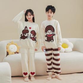 家居服套装萌趣趣冬季女孩儿童睡衣厚款半边绒女童长袖卡通男童