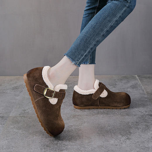 YR 2971勃肯鞋毛毛棉鞋雪地靴加绒保暖棉鞋一脚蹬 商品图4