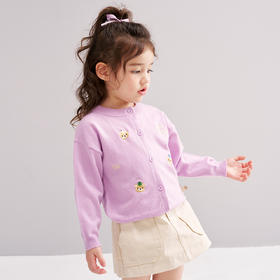 笛莎Deesha 2026春季女童可爱洋气绣花装饰针织开衫