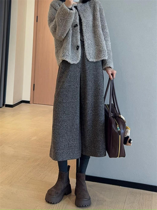 LP时髦气质羊毛混纺温暖显瘦大阔腿八分裤加厚靴裤 商品图13