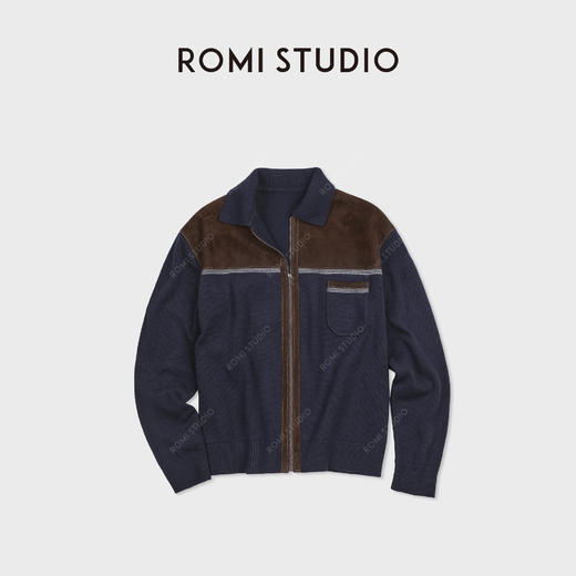ROMISTUDIO“复古调性”羊毛拼麂皮立领宽松毛织外套RWCWWG7082 商品图0