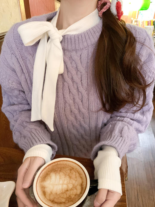 <曾小咸推荐>现货秒杀 ！微信超特价！韩系紫色麻花圆领毛衣 日常209.99 立减90 秒杀119.99！！ 商品图6