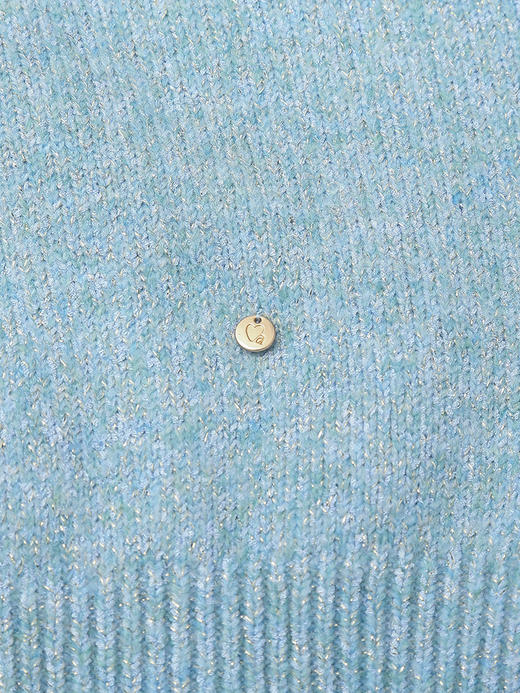 2025 秋冬浅蓝细闪圆领短款毛衣女 宽松落肩针织衫 温柔氛围感通勤百搭显瘦软糯亲肤上衣 商品图3