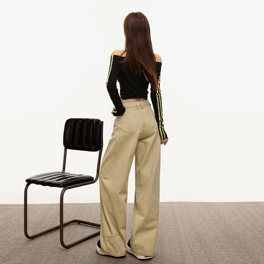 【加绒加厚】罗蒙秋冬款女士弯刀裤卡其色阔腿百搭潮高街显瘦长裤 商品图5