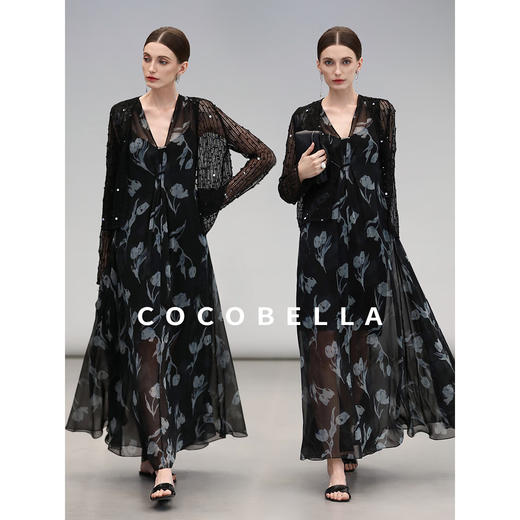 COCOBELLA重工亮片长袖针织衫小开衫气质通勤空调衫MZ3181-2 商品图0