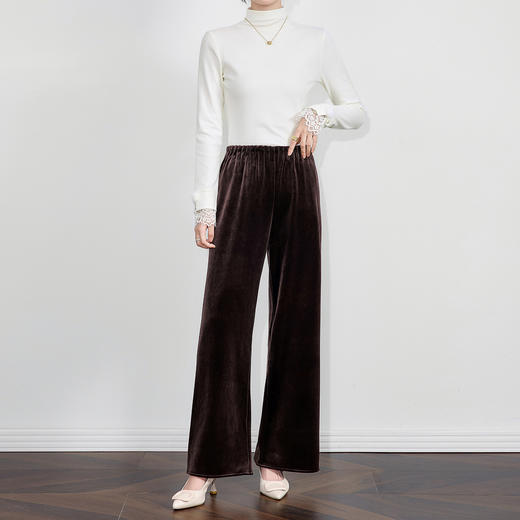 「高货wl」全新升级【铂金会员220/天猫299/差价79】(22158)洛诗琳气质垂坠感丝绒裤2025秋冬新中式百搭休闲长裤女 商品图0