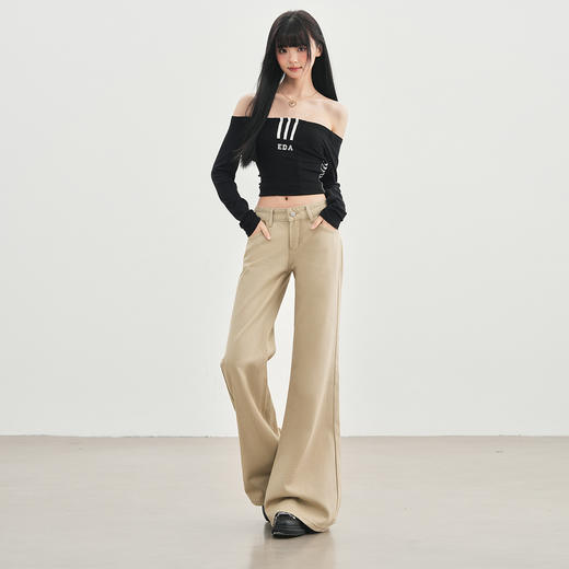 【加绒加厚】罗蒙秋冬款女士微喇牛仔裤加绒卡其色美式风高街百搭长裤子 商品图1